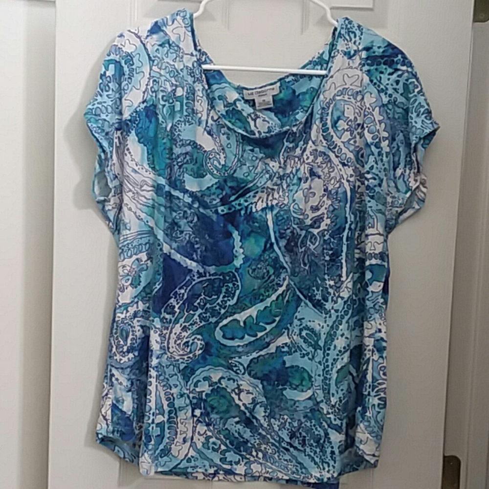 Liz Claiborne blue patterned short-slseve top
